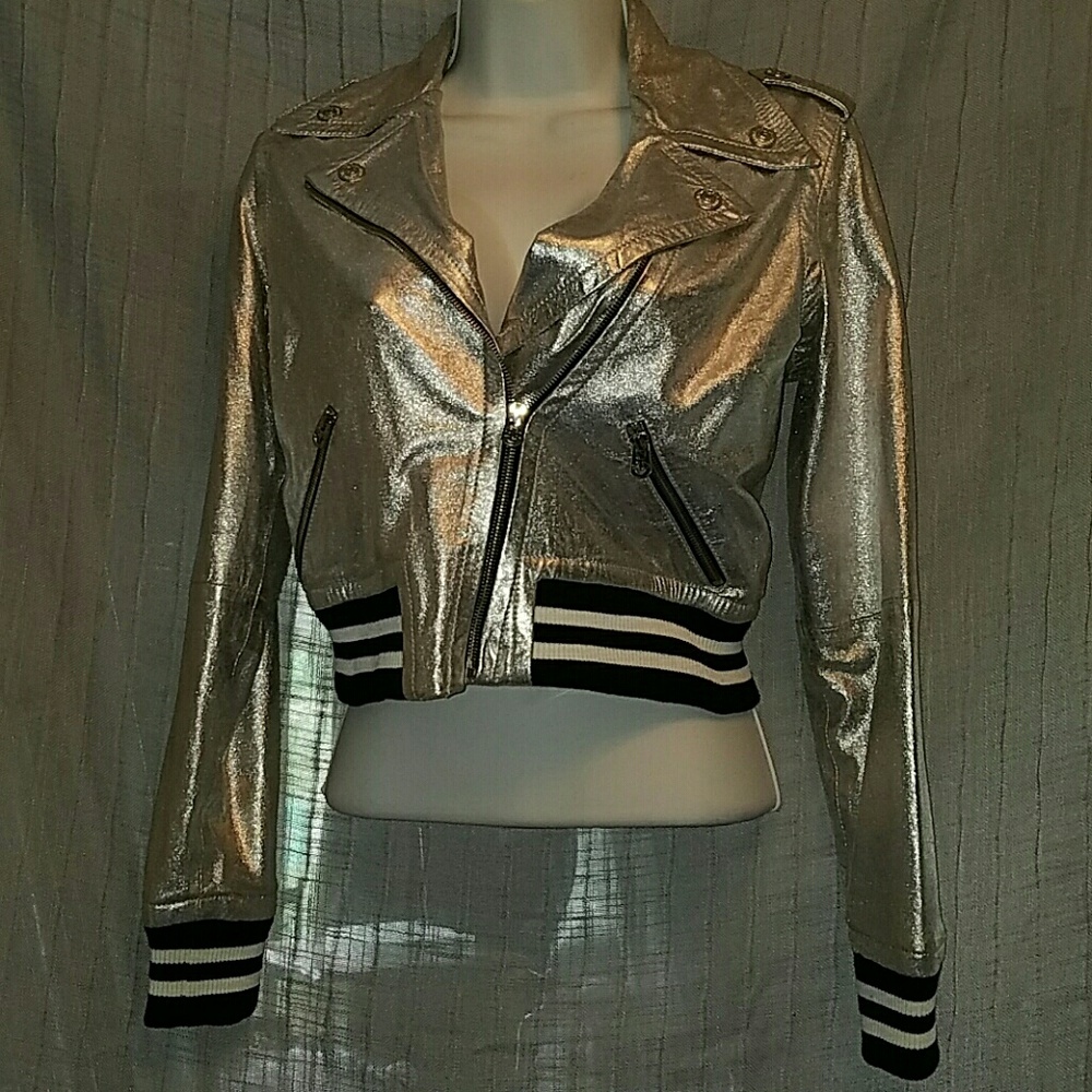 True religion silver leather bomber